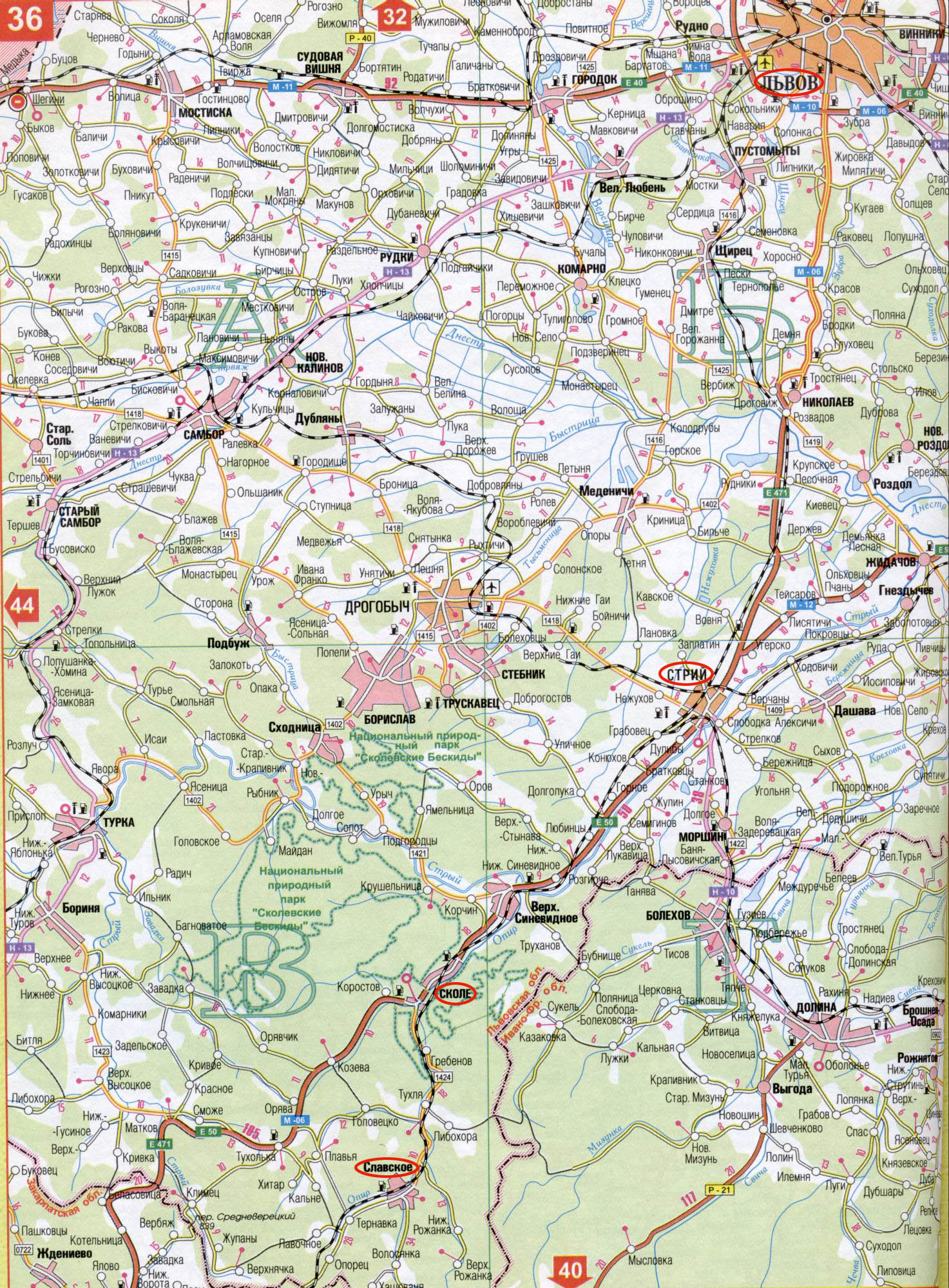  Карта автомобільних доріг Львівської області
